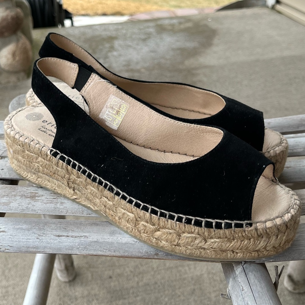 Eric Michael New Black Espadrille Spanish Wedges